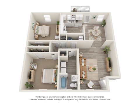 2 bedroom floor plan at Bradford Gwinnett Townhomes in Norcross, GA